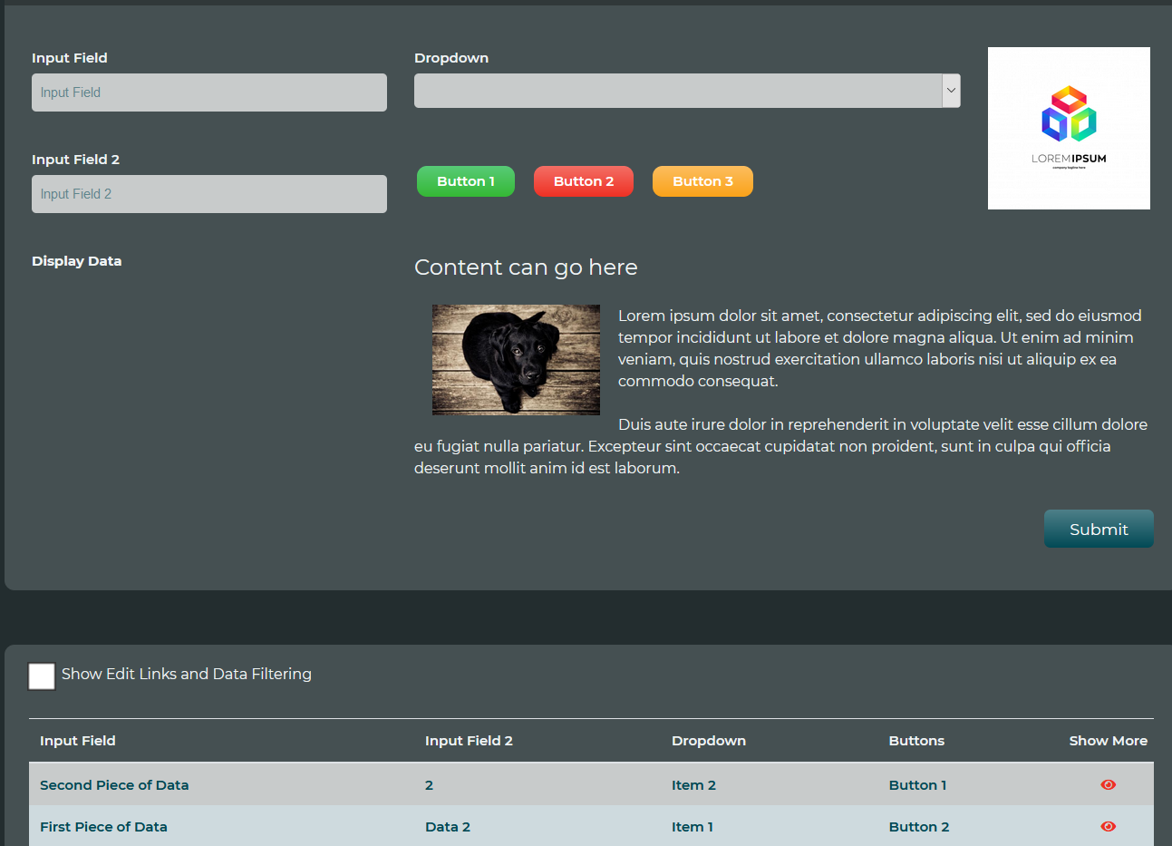 Full Width View with some data underneath