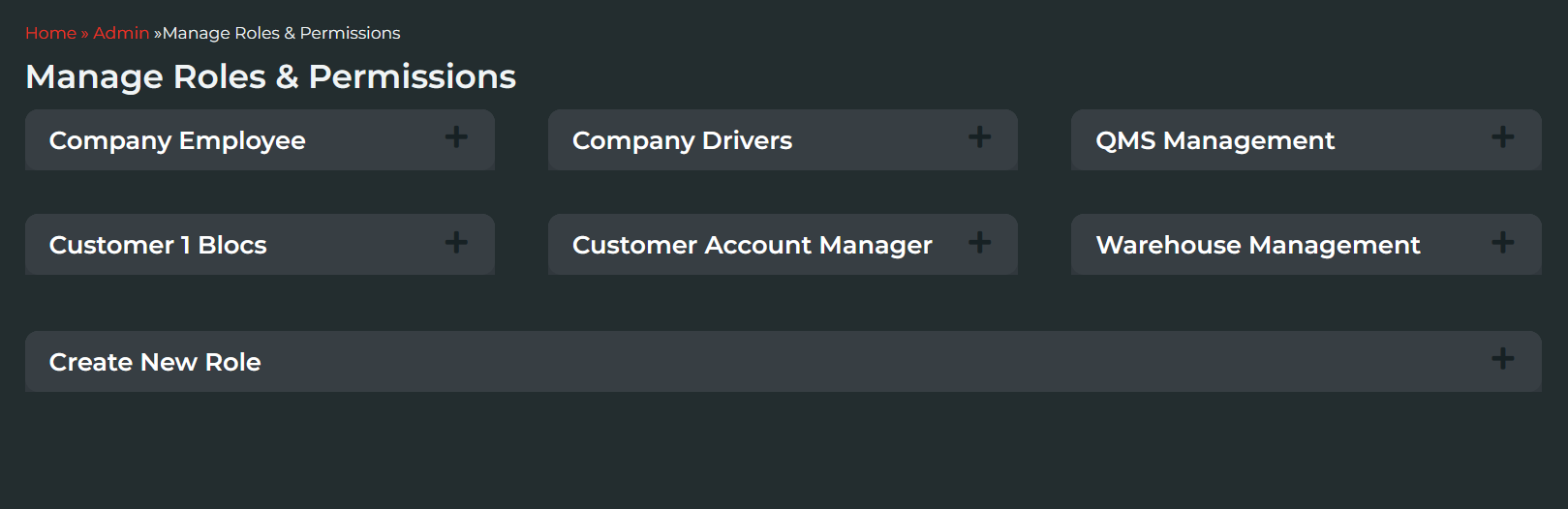 A list of typical roles that a company may have in Blocworx.