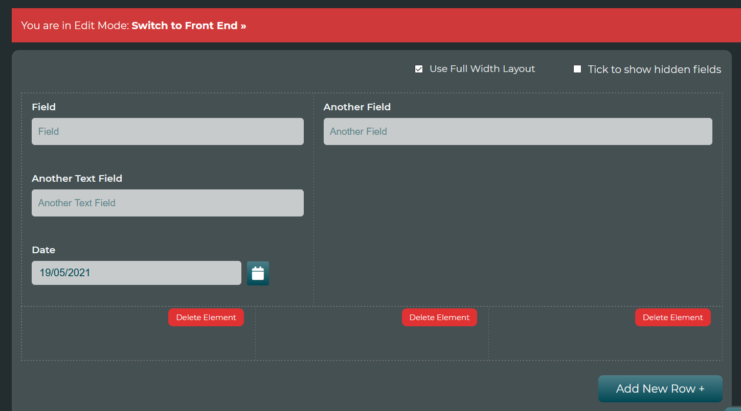 Typical preview of a form using the Full Width Layout. Note the empty elements which can be deleted.