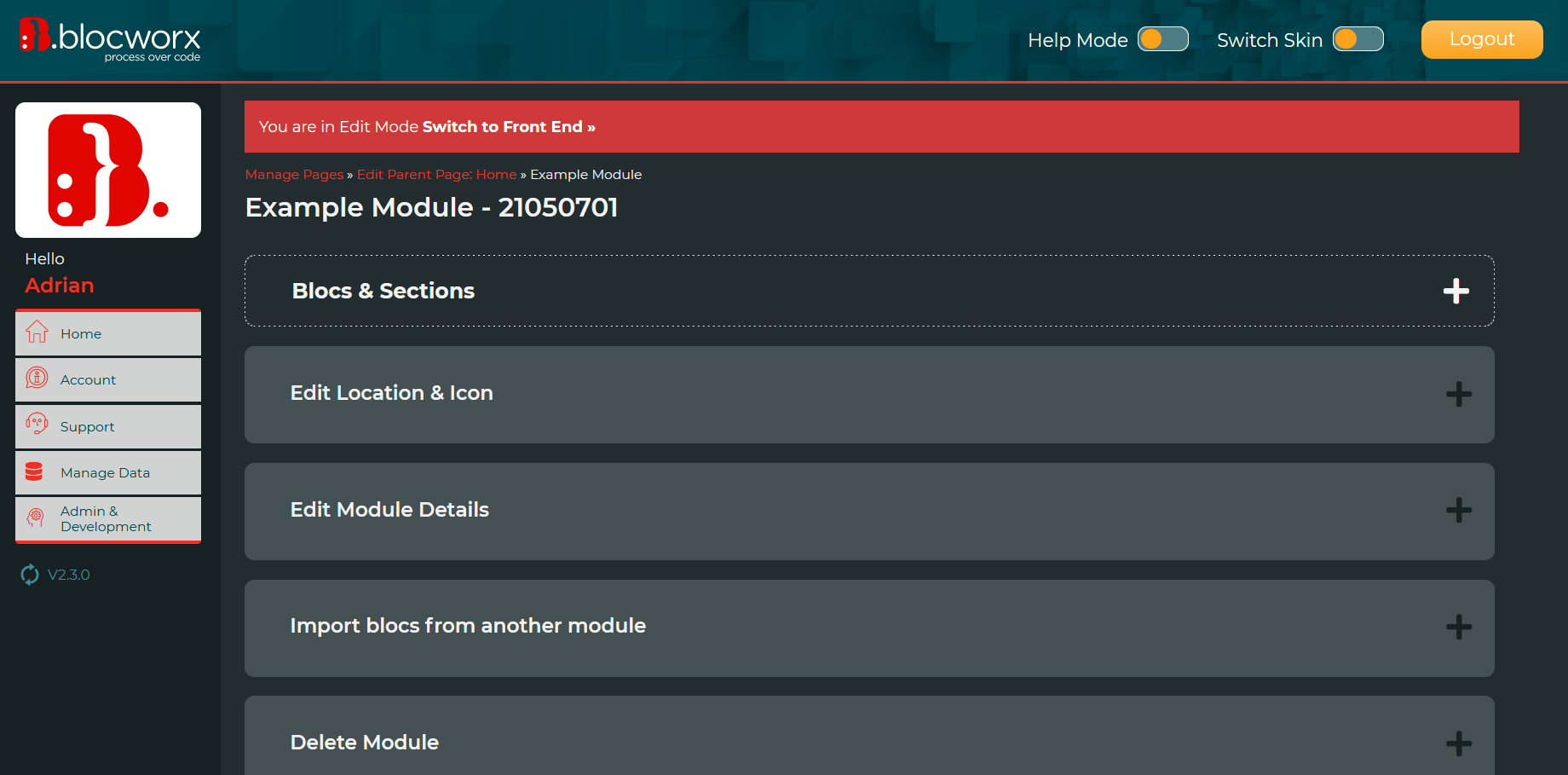 Module Editor Landing Page