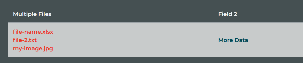 The files appear as a group of links inside the data cell.