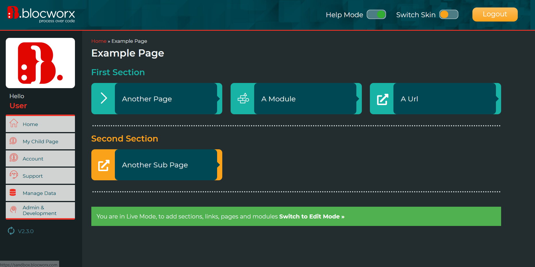 A typical Blocworx Page