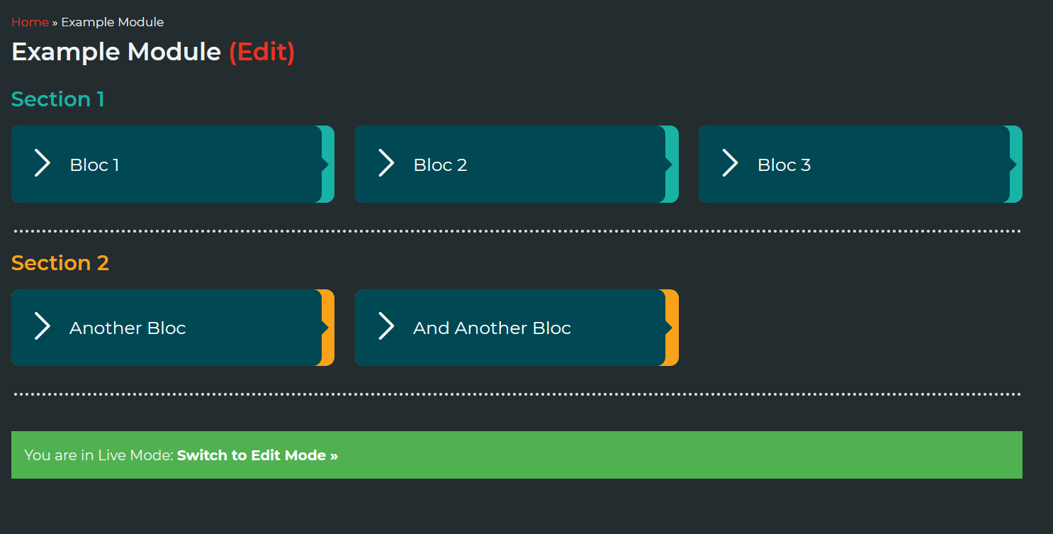 A module with 2 sections containing 5 blocs